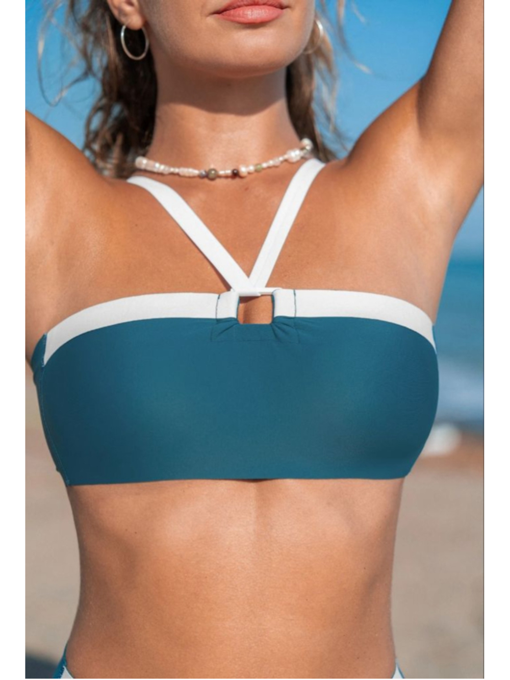 Women's Cupshe Teal & White Bikini Top M